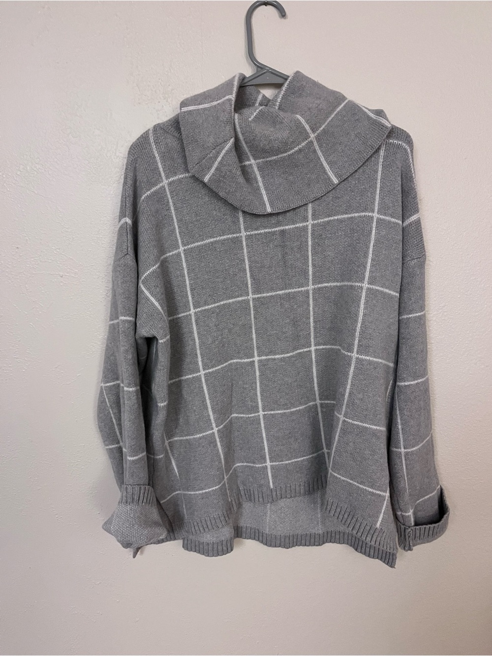 Kirundo Gray Windowpane Plaid Cowl Neck Sweater size XL